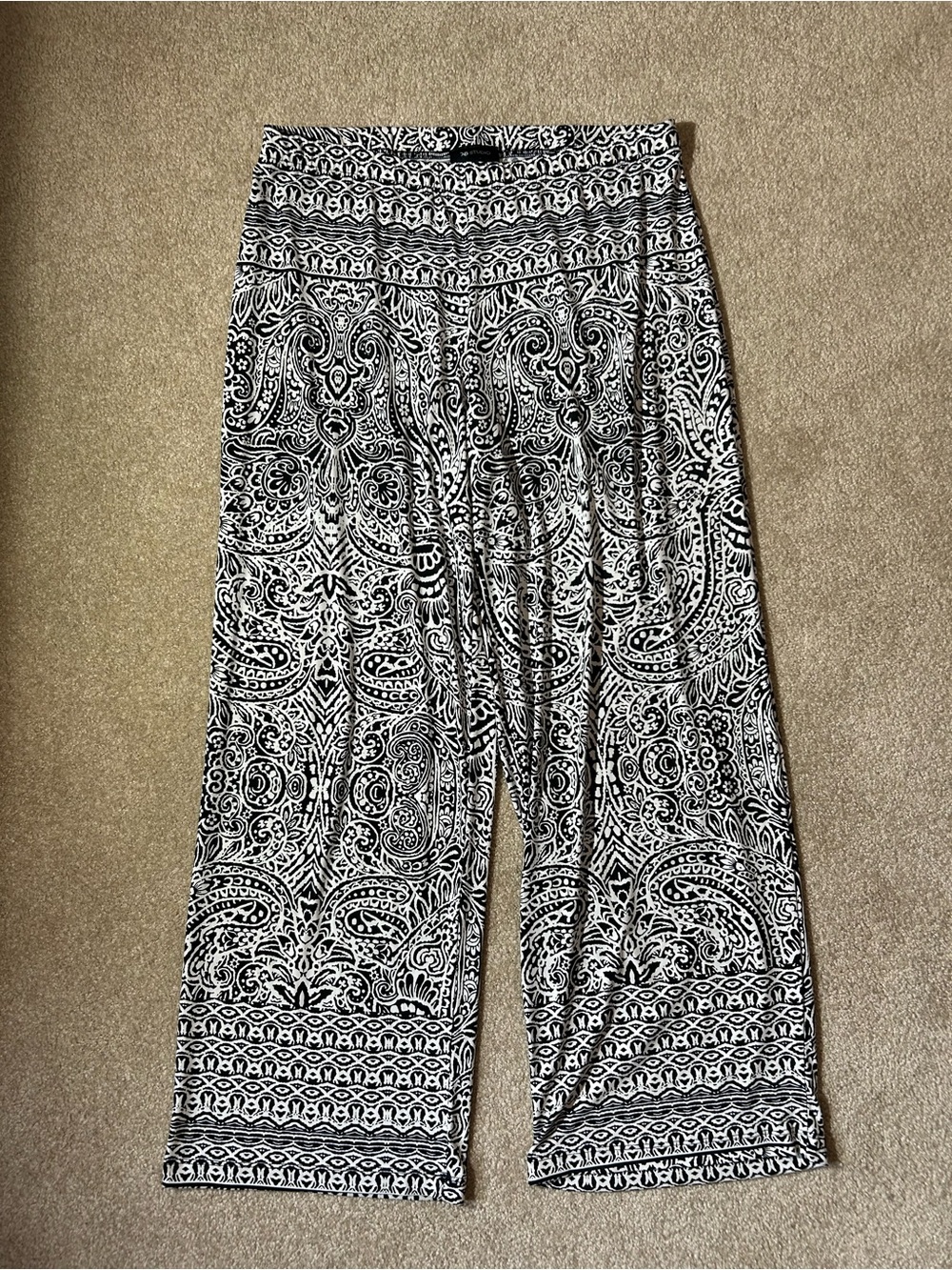 AB Studio Black & White Paisley Wide-Leg Pants Womens XL